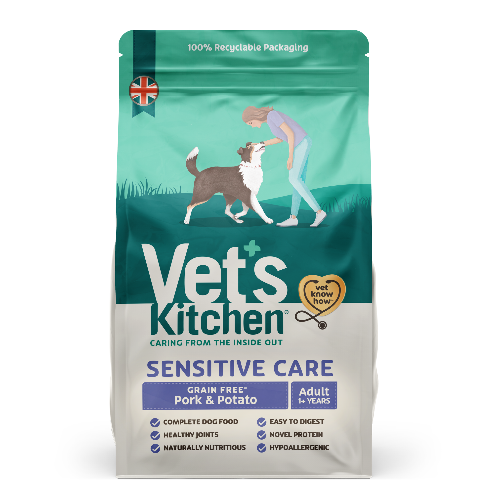 Vet's Kitchen Sensitive Adult Pork & Potato Grain Free Dry Dog Food - 2.2Kg